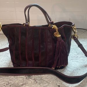 Michael Kors, leather, calf hair, maroon purse.